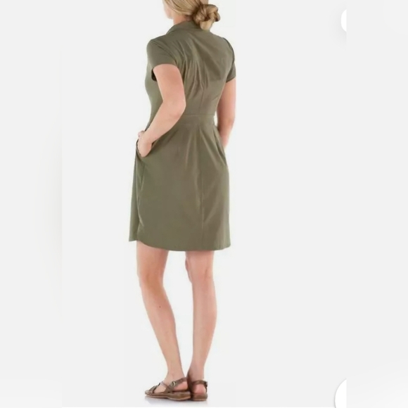 PrAna Shirt Dress Dark Green Cargo Pockets Shadyn Snap Recycled - Picture 3 of 3